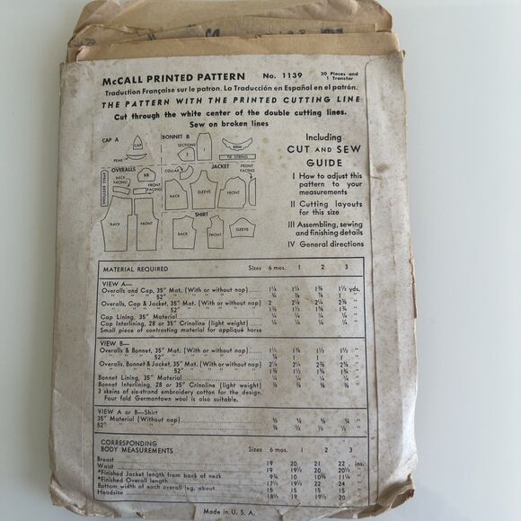 Vintage 1940s McCalls Sewing Pattern 1139 Toddler Playsuit Overalls Jacket Shirt - Picture 2 of 4